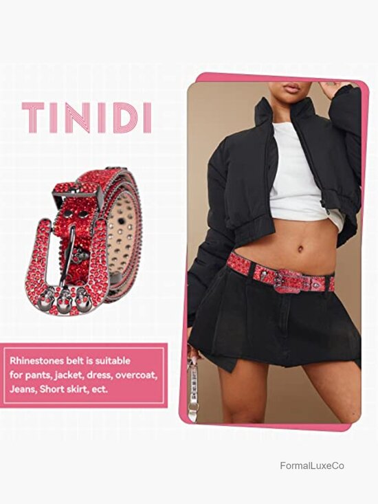 Rhinestone Crystal Skull Studded Leather Belt for Women main image 6